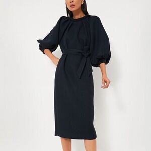 Tuckernuck Navy Puff-Sleeve Belted Midi Dress